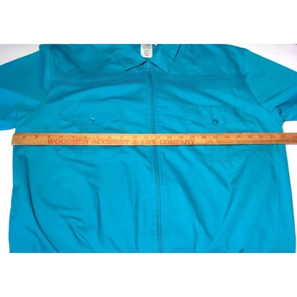 John Blair Shirt Mens Large Turquoise Blue Full Zip Up Vintage Grandpa Pleated - Picture 3 of 8